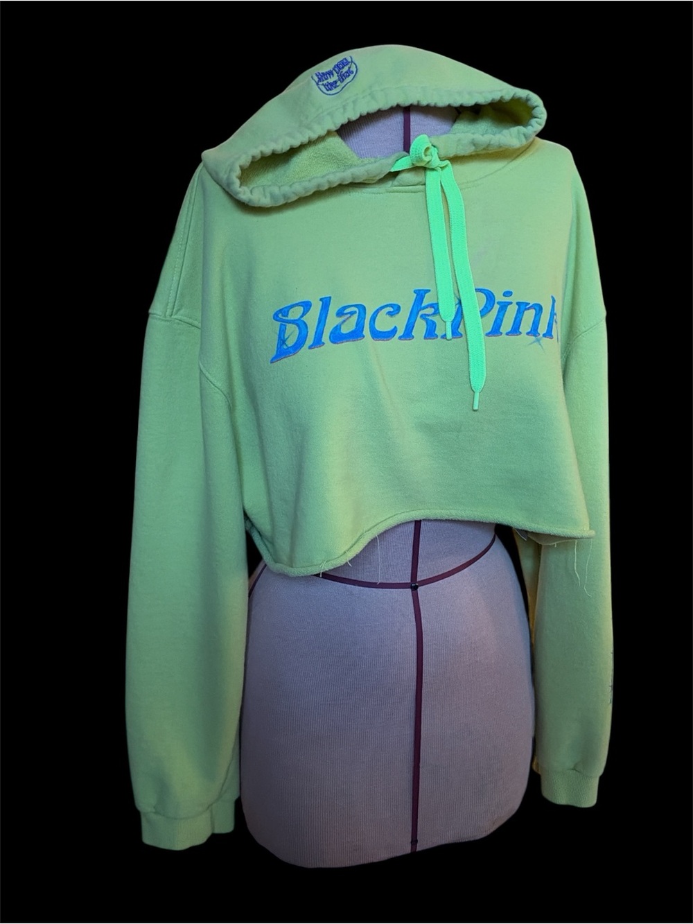 Black Pink Neon Yellow/Green Cropped Hoodie - Logo
